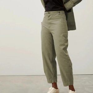 Everlane The Fatigue Barrel Pant Bay Leaf Green Cropped Linen Blend